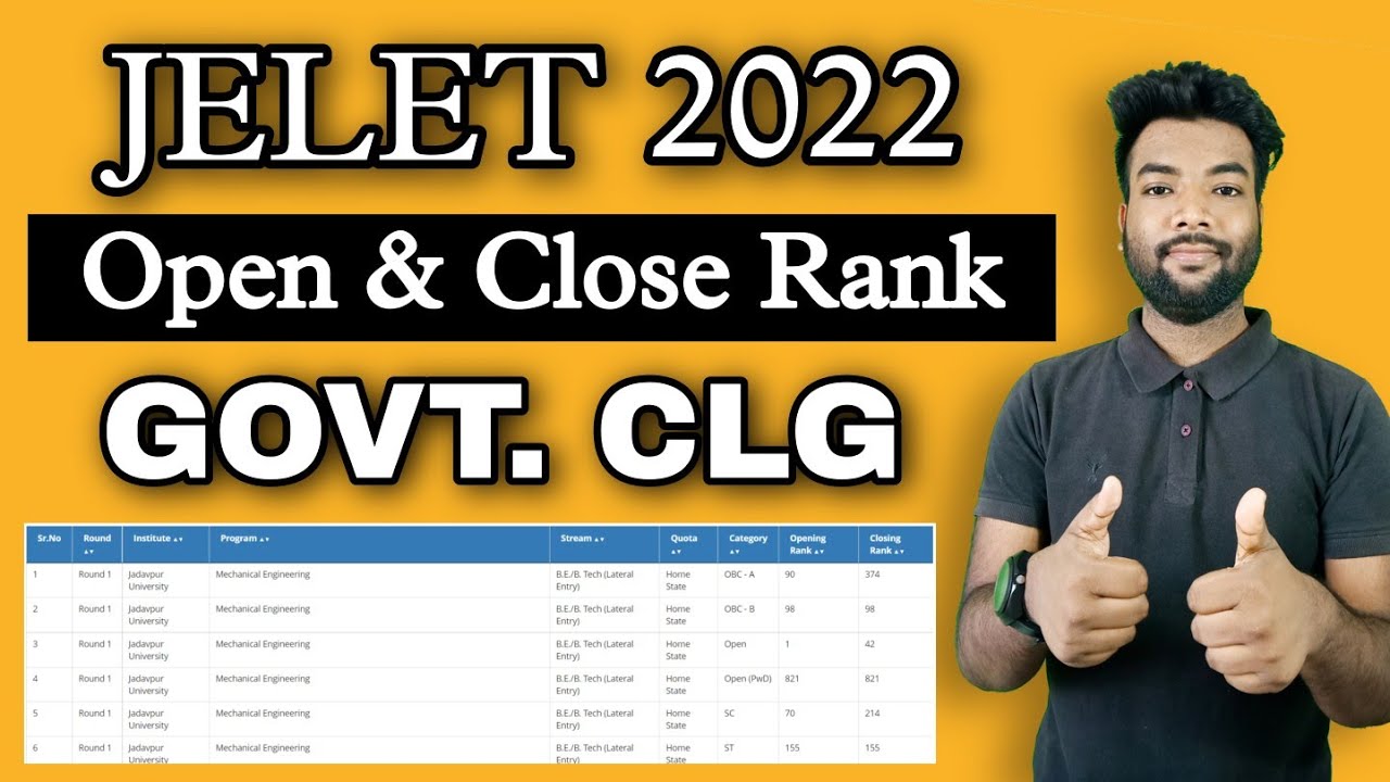JELET 2022 All Govt. College Cutoff | Open Rank & Close Rank | Must Watch.