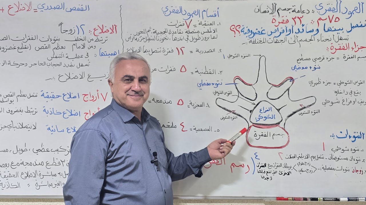 تركيب الفقرة..العمود الفقري..       القفص الصدري/الجهاز الهيكلي للصف الثالث المتوسط. /المحاضرة 2