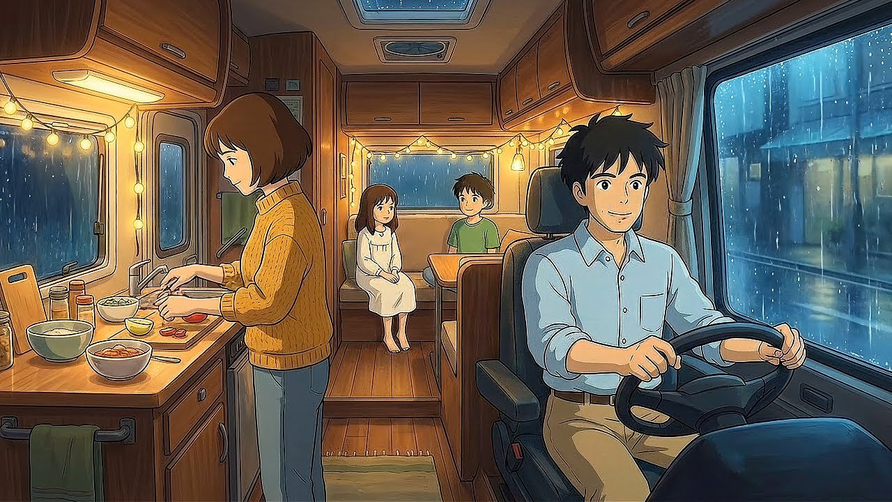 Rainy Day Cozy Camping in a Motorhome 🌧️ | Ghibli Style Animation ASMR Chữa Lành