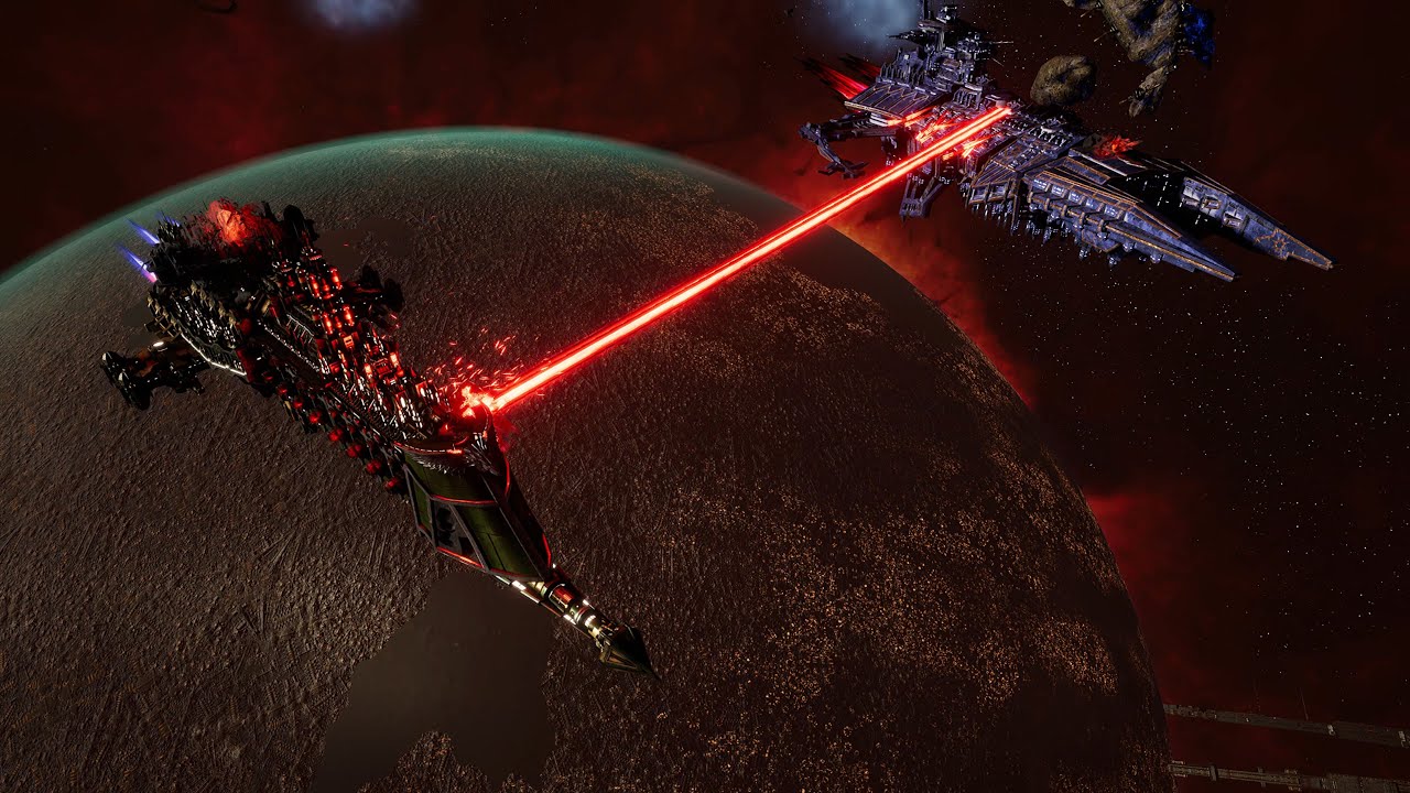 Chaos and Tyranids vs Imperial Navy and Space Marines - 4K Quality - Battlefleet Gothic Armada 2