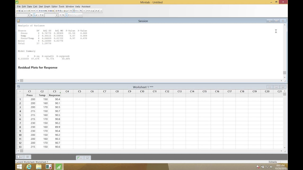 Minitab 17.0   Stat   ANOVA   General Linear Model