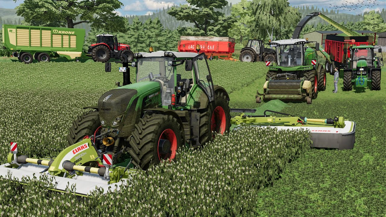 Ensilage de trèfle 8 tracteurs en même temps | Jouer le PLUS REALISTE Possible sur FS 22