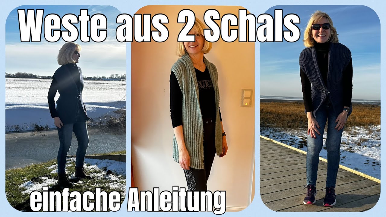 Weste aus 2 Schals einfach #stricken komfortabel, sch&ouml;n und leicht