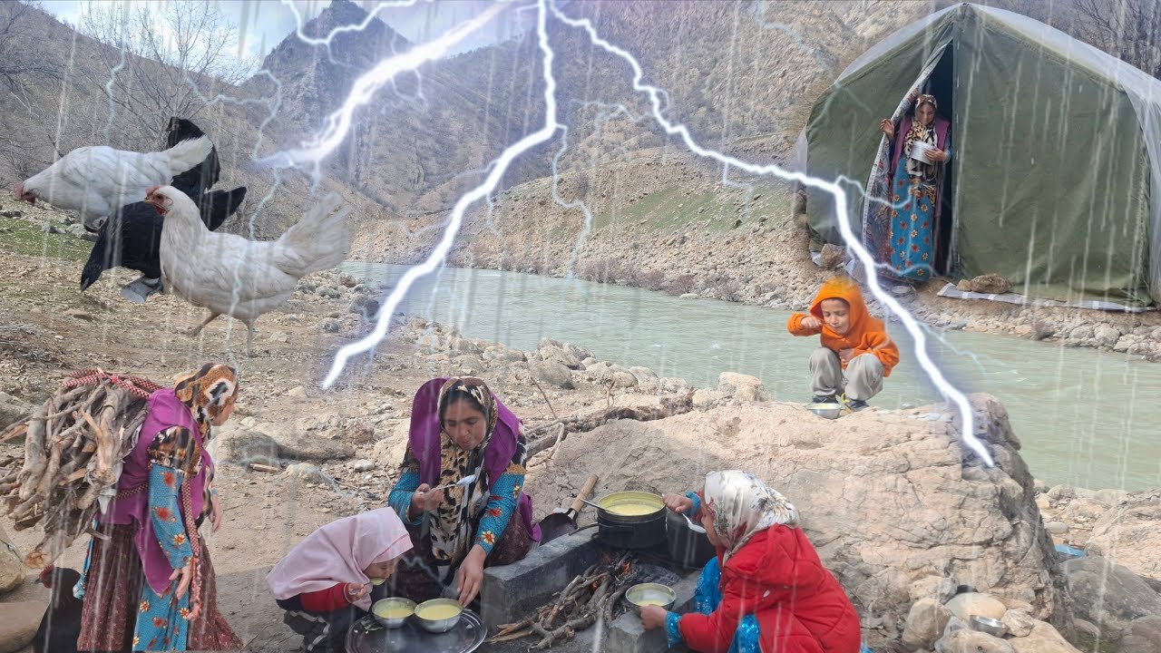 🔥 Collecting firewood and cooking traditional food with deadly rains and a terrible storm in Zagros
