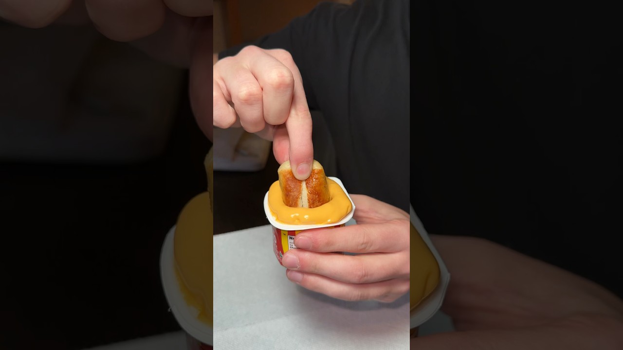 Eating the cheesiest pretzel in the world!