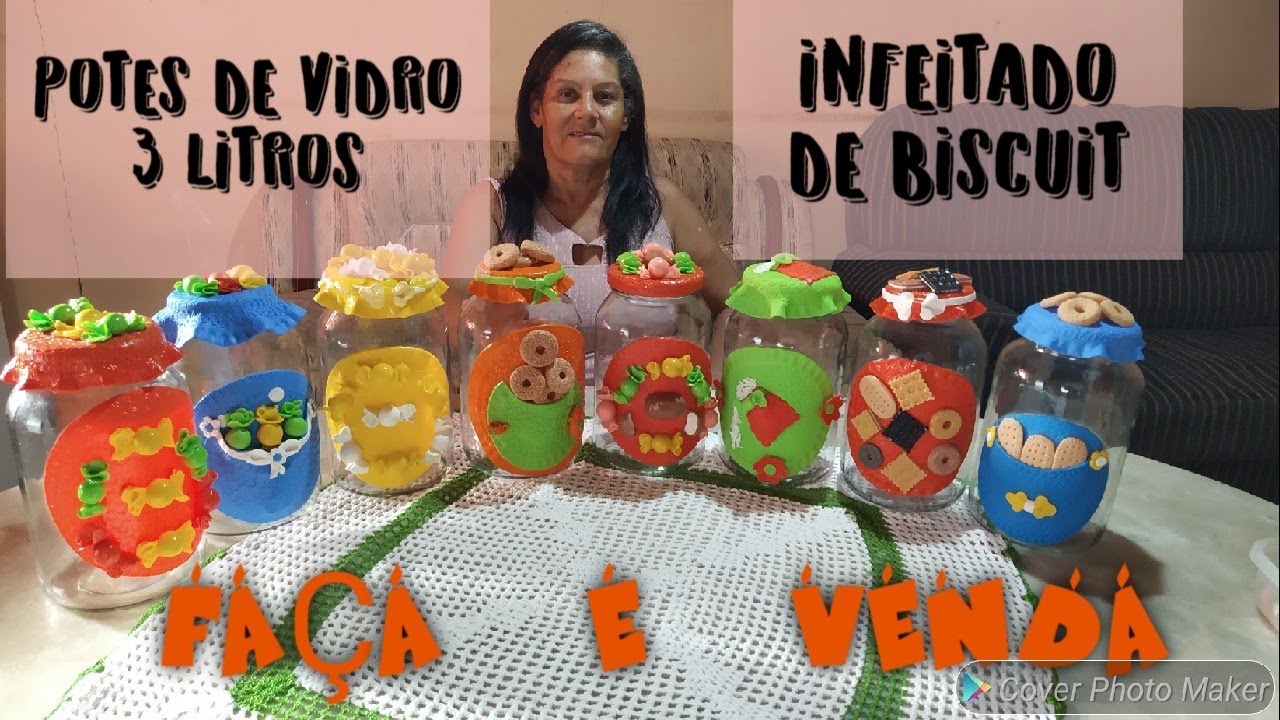 Potes de vidro enfeitados com biscuit, faça e venda!