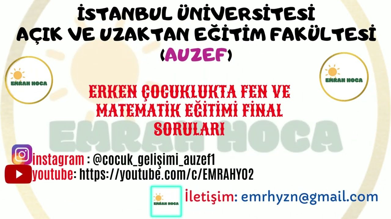 Erken Çocuklukta Fen ve Matematik Eğitimi FİNAL AUZEF  #emrahhocaauzef