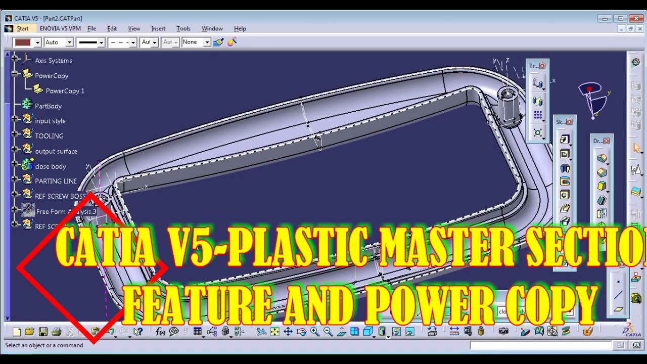 CATIA V5  PLASTIC MASTER SECTION PART 3 (FEATURE MOUNTING)