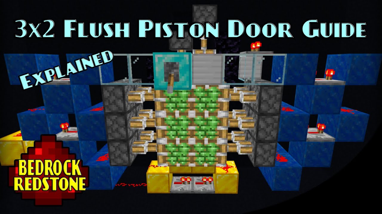 3x2 Flush Piston Door Guide Hidden Doors | Minecraft Bedrock Redstone Tutorial | MCPE XBOX PS SWITCH