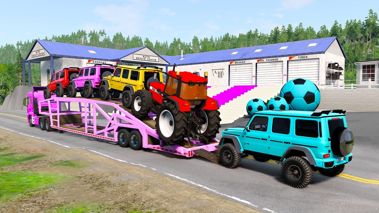 Flatbed Truck McQueen | Transportation with Truck - Pothole vs Car #56 | BeamNG.Drive Gameplay