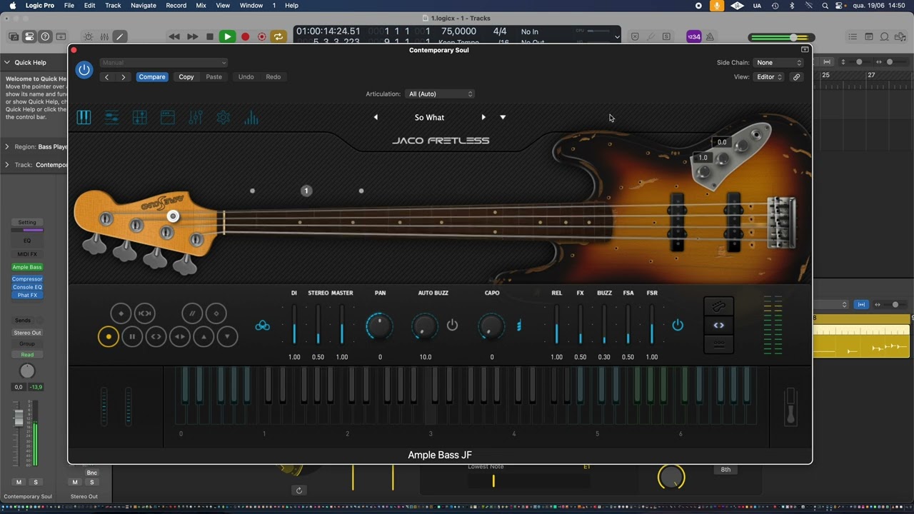 Ample Sound Ample Bass Jaco Fretless & Logic Pro 11 Bass Player !!