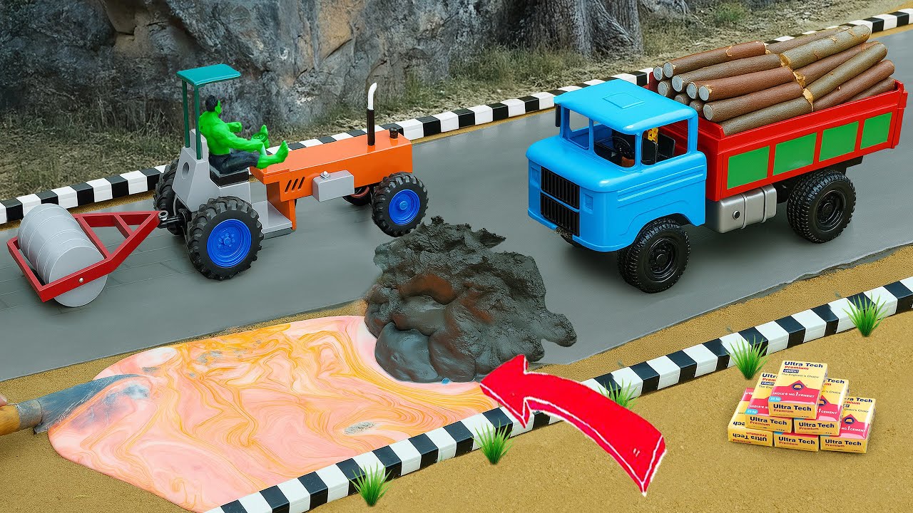 Amazing DIY Mini Tractor road roller Builds a Concrete Road | Construction Vehicles