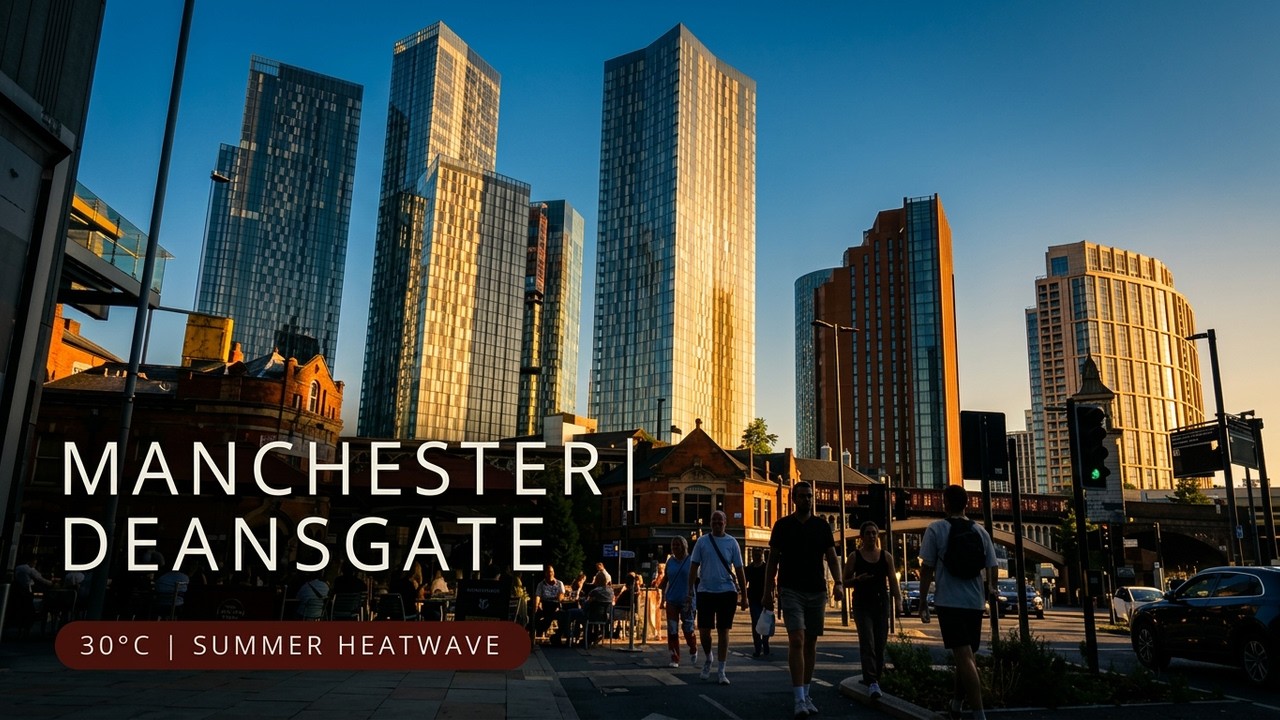 MANCHESTER, England 30&deg;C Summer Heatwave Evening | Deansgate & Castlefield | 4K Walking Tour