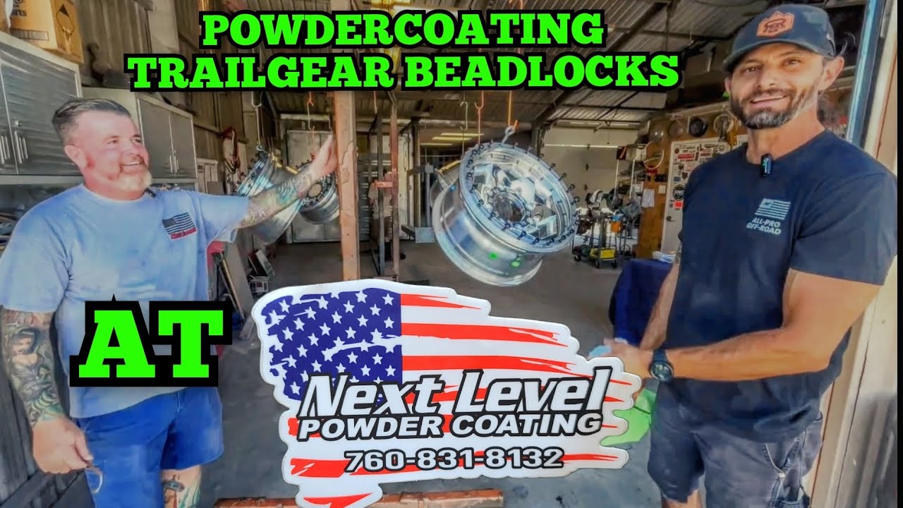 Powdercoating TrailGear beadlock rims at Next Level Powder Coating in Yucca Valley