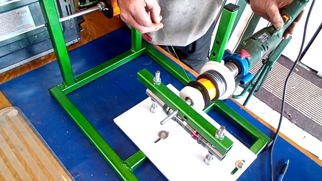 Spooling  fixed spool reel on my home made Reel Spooling Machine