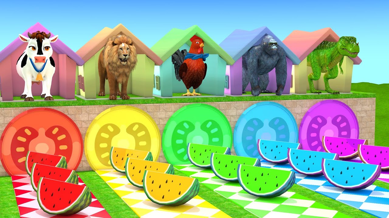Long Slide Game with Cow Elephant Gorilla Hippopotamus Tiger 3d Animal Game Funny 3d Animals