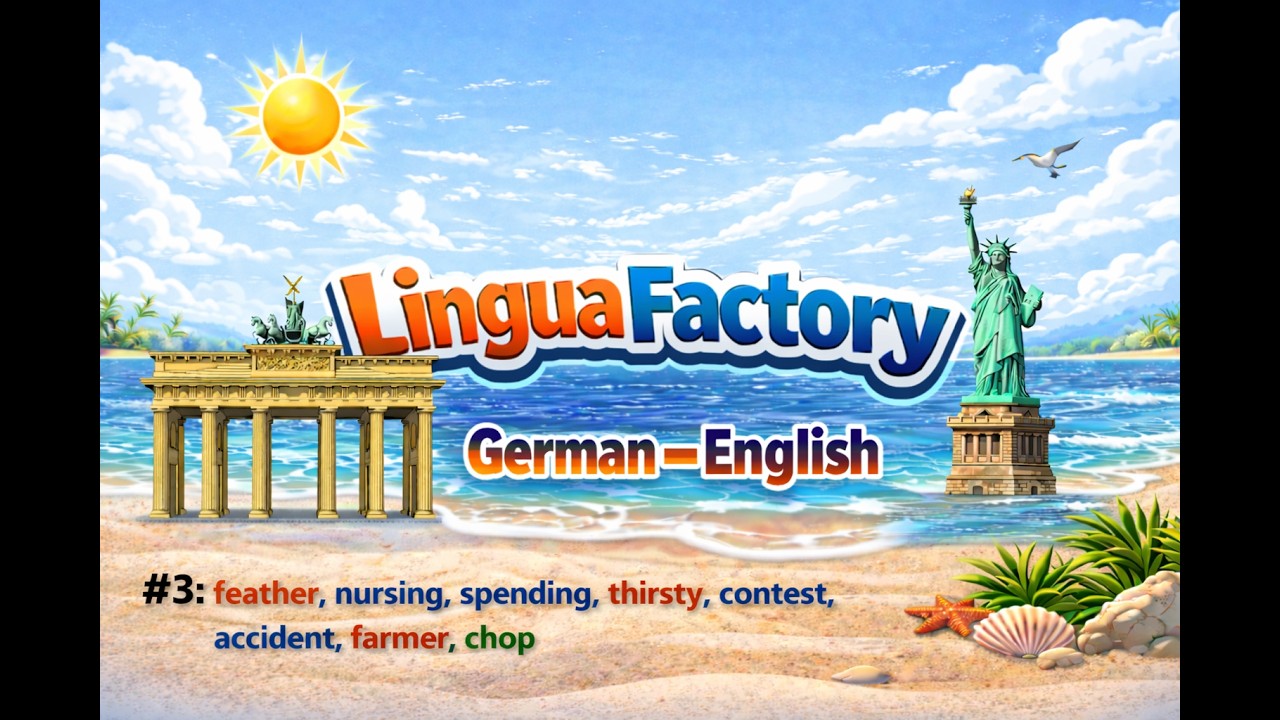 #3 German - English: feather, nursing, spending, thirsty, contest, accident, farmer, chop