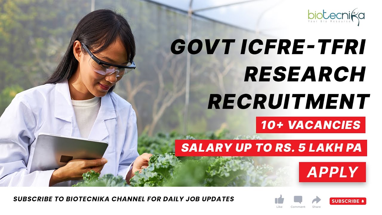 Multiple Govt Job Openings For Bsc & Msc @ ICFRE-TFRI - Check Eligibility & Deadline to Apply