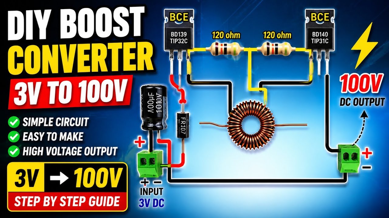DIY 3V to 100V DC Boost Converter | Step-Up Power Supply Circuit
