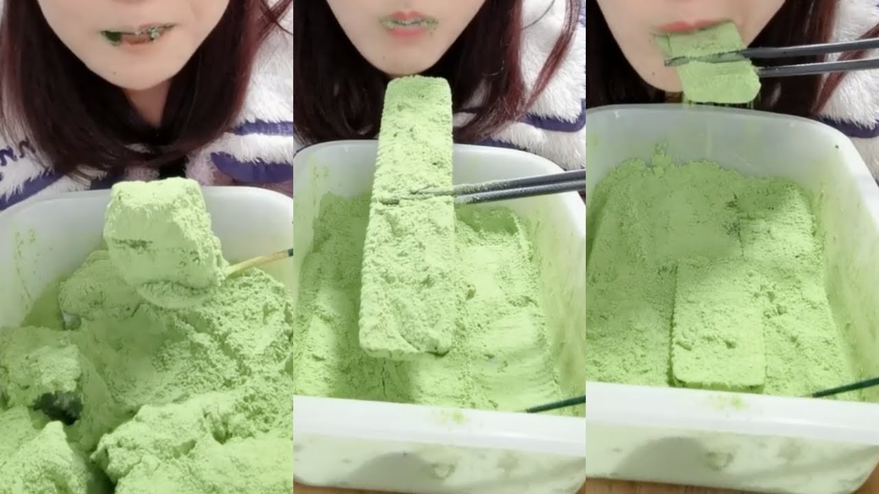 얼음먹방  COATED MATCHA POWDERY ICE EATING ASMR 💚🍵 CRUNCH ICE THIN ICE 녹차 | Матча | 抹茶