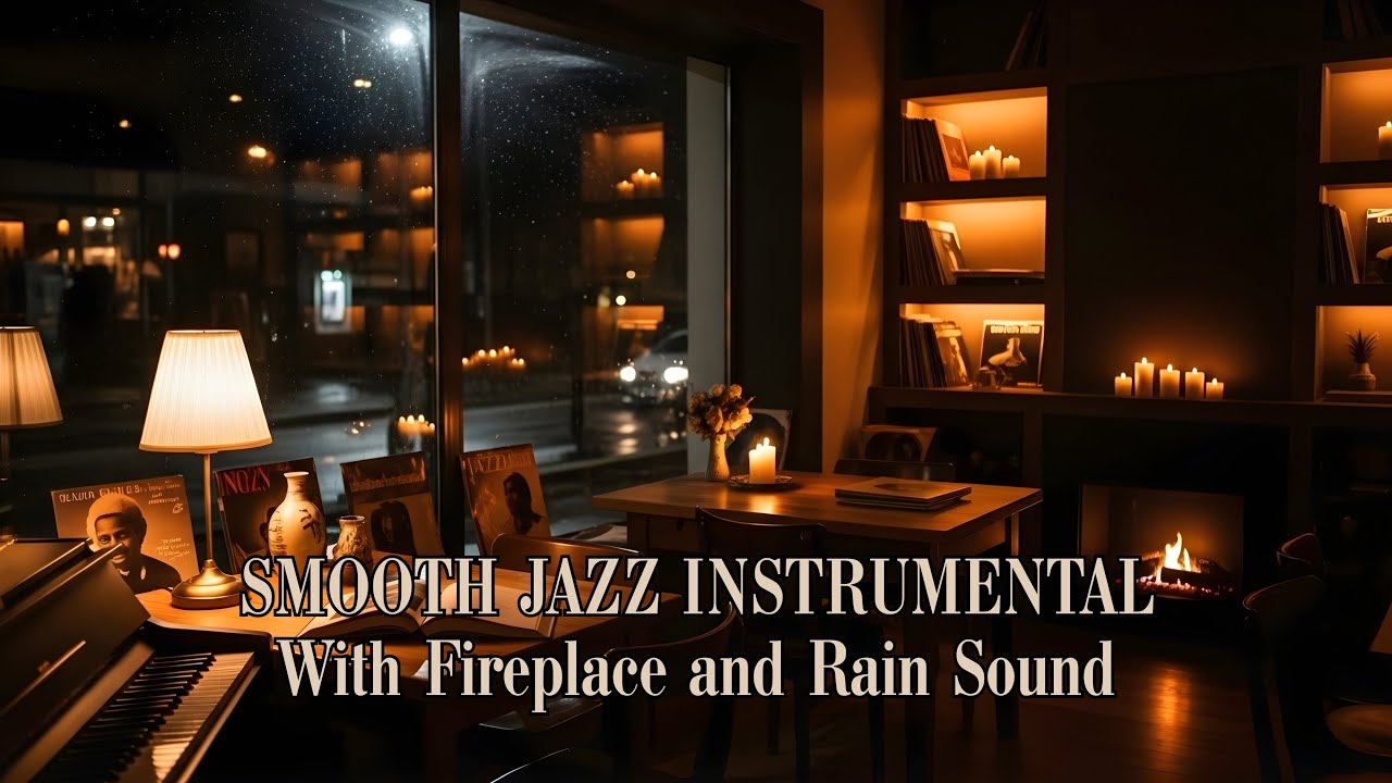 Rainy Night Library | 2 Hours of Smooth Jazz Piano & Crackling Fireplace for Deep Focus