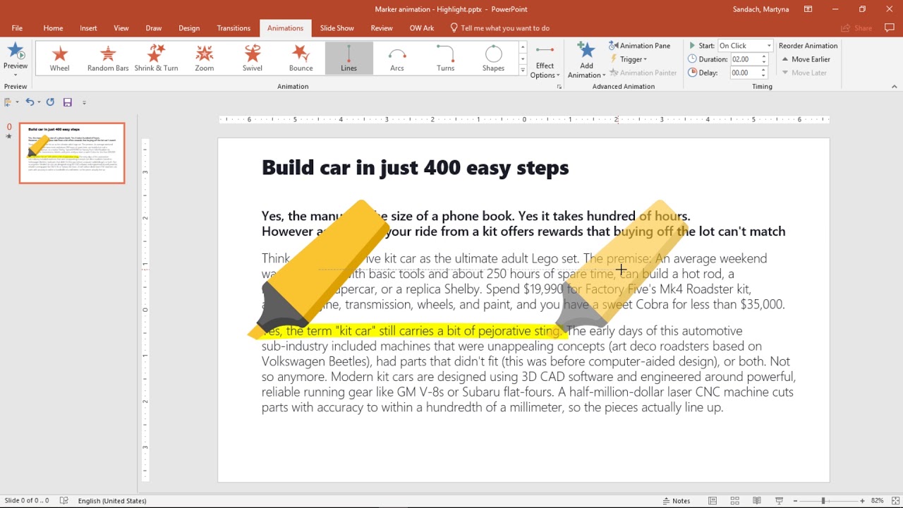 Текстовая анимация PowerPoint — выделение маркером