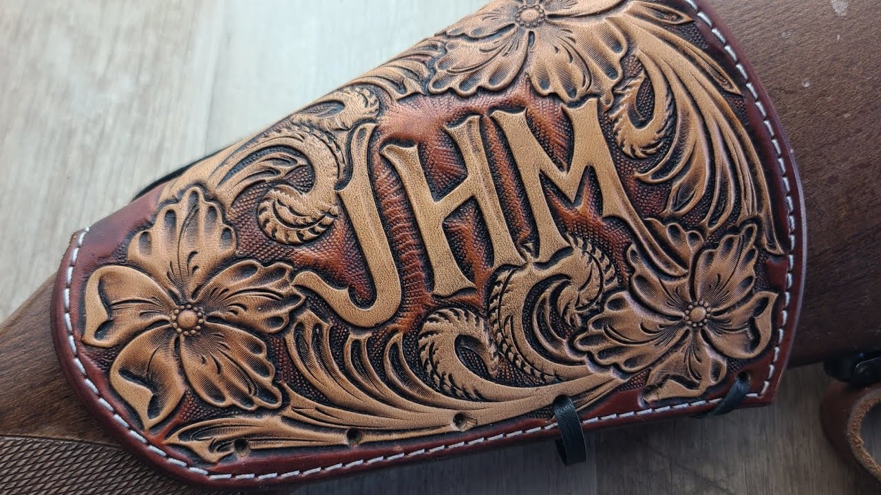 Building a leather rifle stock cover with bullet loops.