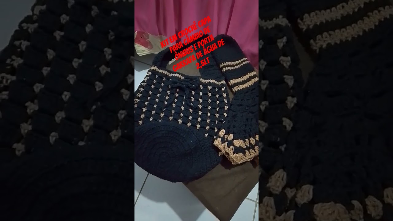 Kit em croch&ecirc; capa para c&acirc;mbio de &ocirc;nibus e porta garrafa de &aacute;gua de 2,5 #crochet #artesanato