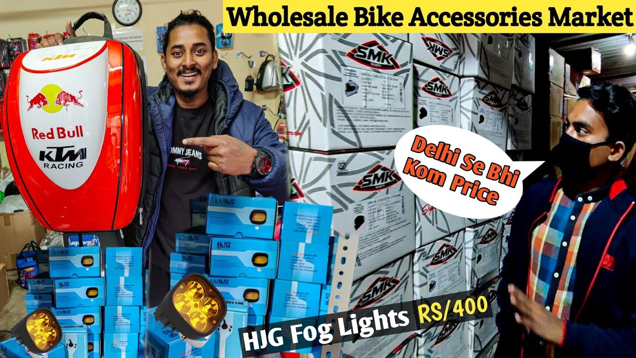 Bike Accessories wholesale Market in Guwahati AT road 🇮🇳 HJG Fog Lights Helmets / Riding Jacket