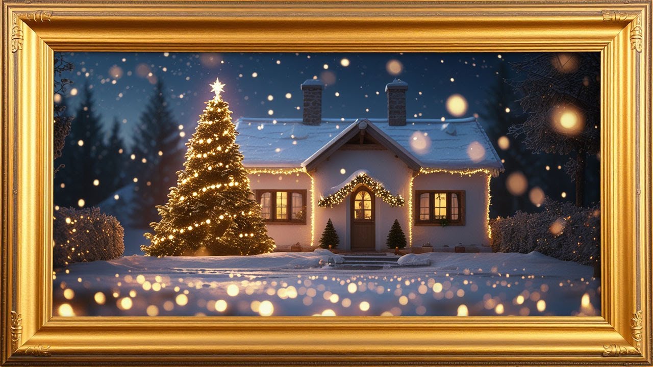 Cozy Christmas Cabin Ambience ❄️🎄 | Warm Lights, Falling Snow & Framed TV Art | SSM Art