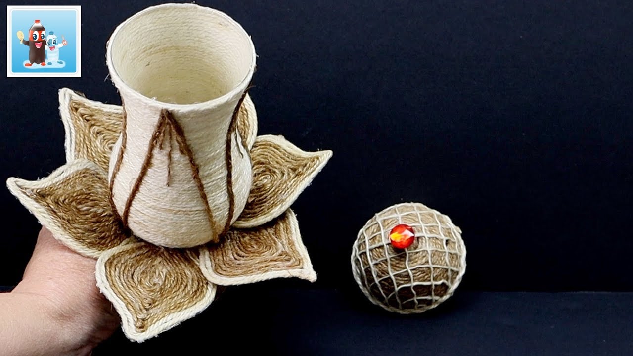 Amazing Jewelry Box from Jute Rope and Wine Glass Art and Craft