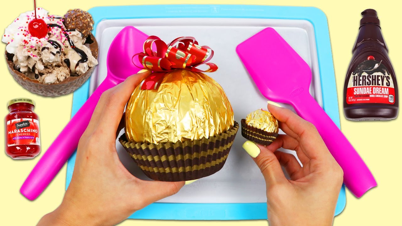 How to Make Ice Cream Rolls with Huge Ferrero Rocher Chocolate!