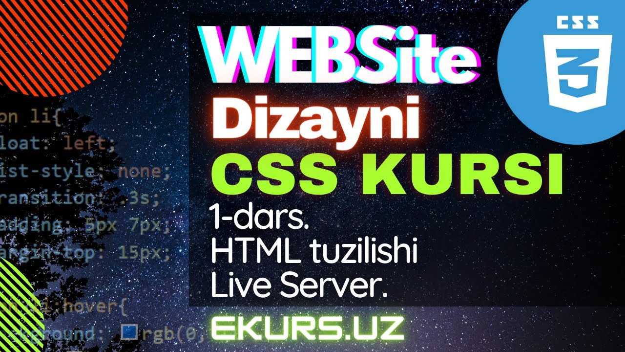 [eKurs.uz] CSS, 1-dars, Html Tuzilishi va Live Serverni O'rnatish. IT, Dasturlash vebsayt yaratish