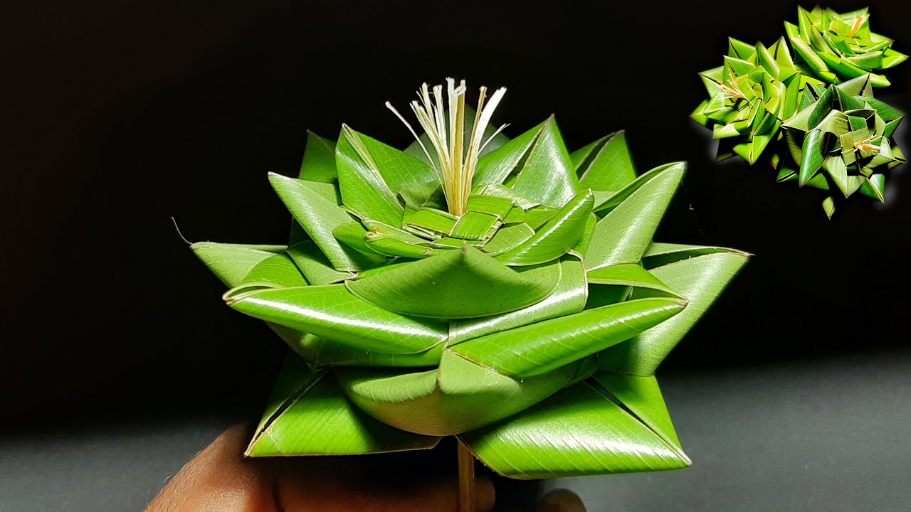 How to make a Coconut leaf flower - Coconut (palm) leaf craft