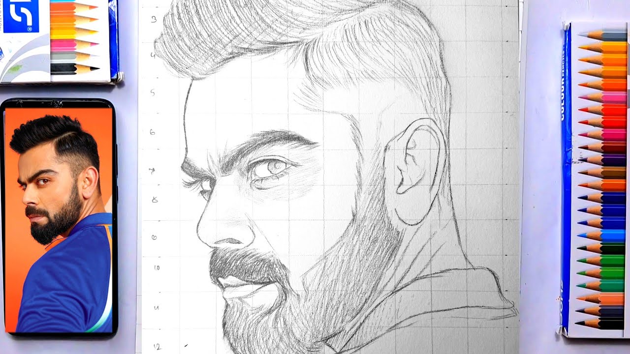 Draw with me - Virat Kohli Drawing, How To Draw Virat Kohli, Outline tutorial