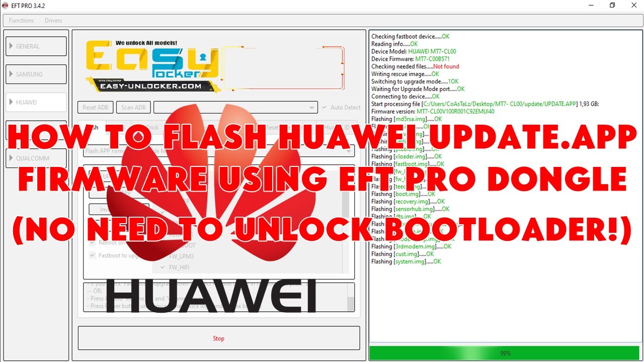 How To Flash Huawei UPDATE.APP Firmware Using EFT Pro Dongle (No Need To Unlock Bootloader)