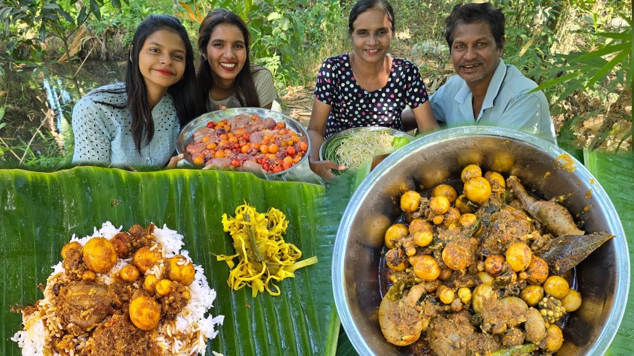 ကြက်အချင်းတိုင် မဆလာချက်လေးနဲ့ In The Village မိသားစုတွေထမင်းမြိန်🤤❤ , Unlaid chicken masala 😋