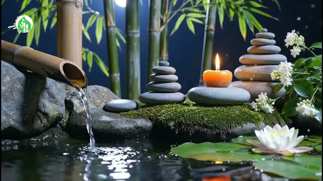 Deep Sleep Music 🌙 Bamboo Water Garden at Night | Gentle Flow for Restful Sleep