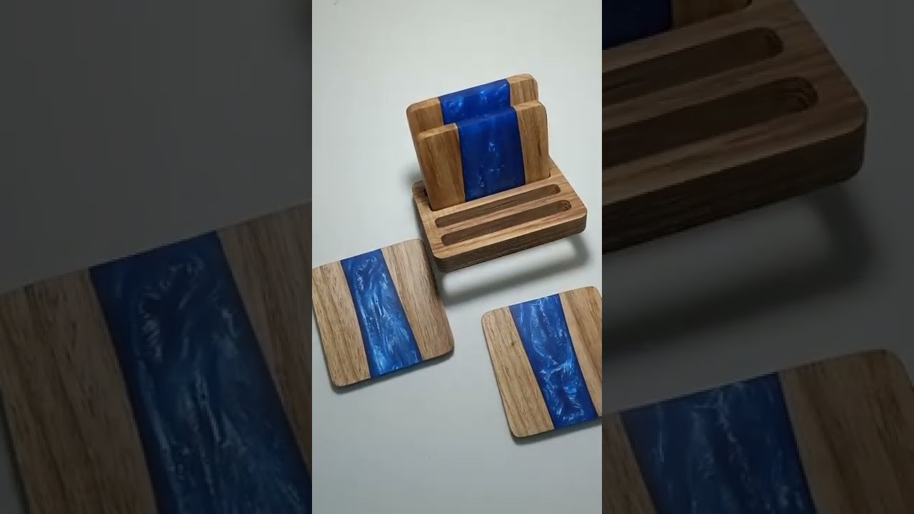 Resin and Wood Coasters with a holder www.interiashop.com