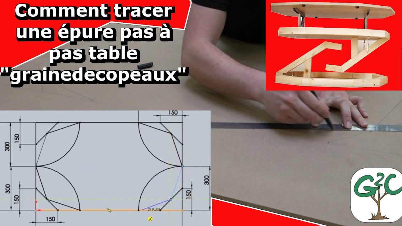 comment tracer une épure : tracage de la table basse grainedecopeaux en lévitation tenségrité.