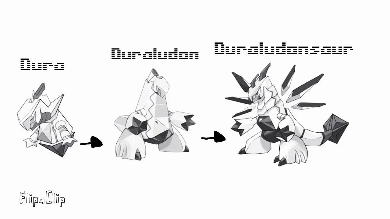 Duraludon Evolution and Pre-evolution and Gmax Duraludon (Black and White)