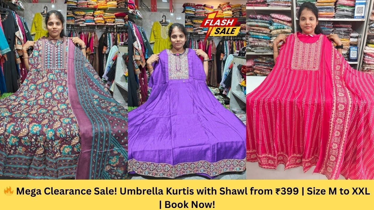 🔥 Mega Clearance Sale! Umbrella Kurtis with Shawl from ₹399 | Size M to XXL | Book Now!