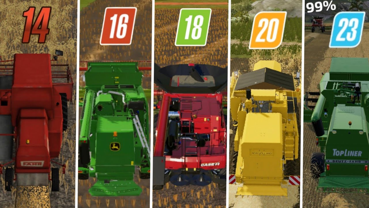 Fs14 vs Fs16 vs Fs18 vs Fs20 vs Fs23 | Wheat Harvest With Harvester | Timplepse