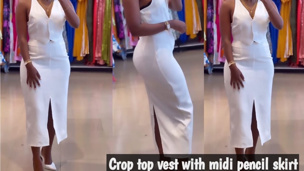 Tutorial on Crop vest top with midi pencil skirt with double middle slits