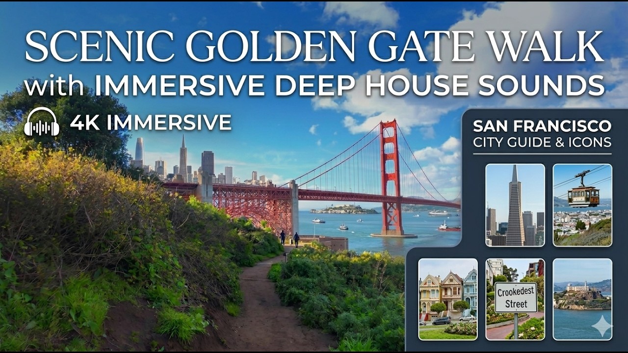 4K ICONIC Golden Gate Bridge Walking Tour I San Francisco I USA I Deep House Music  🌉