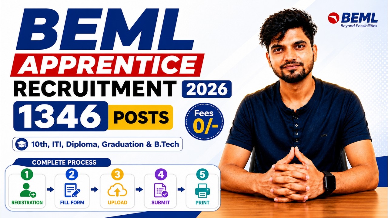 BEML Apprentice Recruitment 2026 | 1346 Posts | 10th, ITI, Diploma, Graduation, BTech | Apply Online