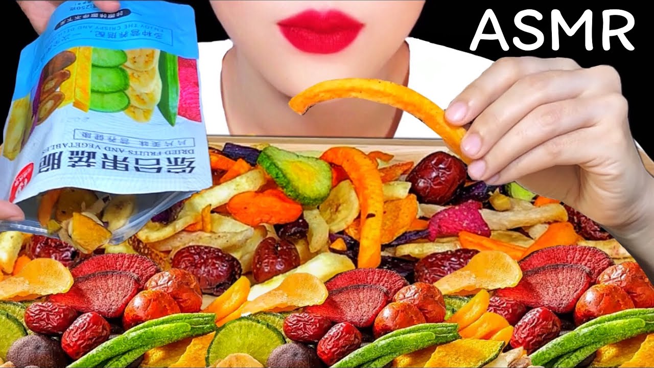 ASMR CRUNCHY FRUIT AND VEGETABLE SNACKS (EATING SOUND) ผักผลไม้อบกรอบ