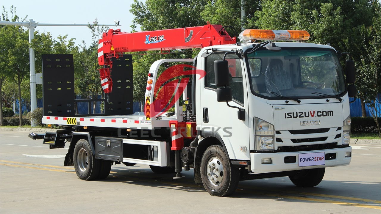 ISUZU 4 tons flatbed wrecker with crane | ISUZU towing truck