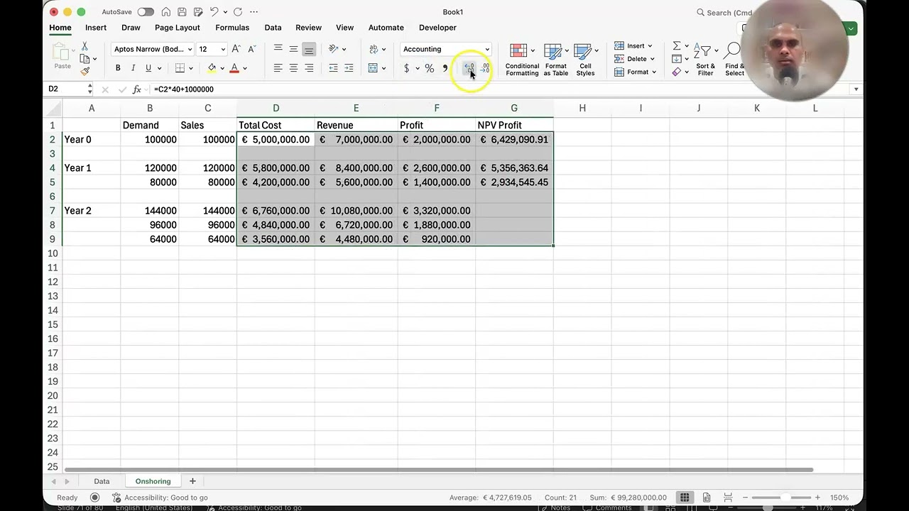 Evaluating offshoring vs oshoring with decision trees in Excel