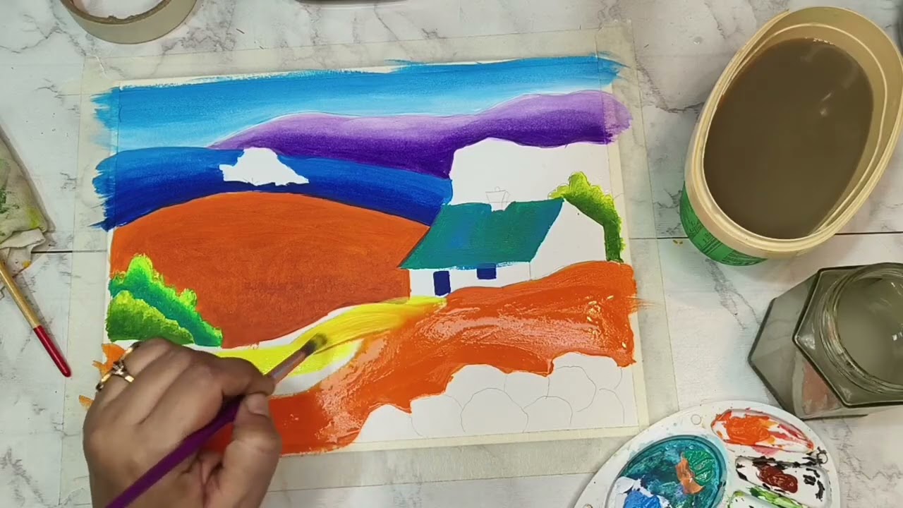 Landscape acrylic painting for beginners , online art class recording 